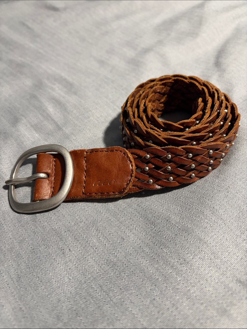 American Eagle Outfitters Braided Leather Belt in Brown with Stud Accents
